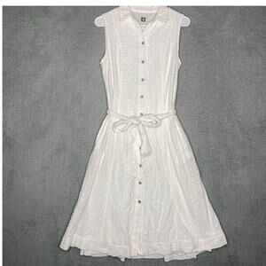 Anne Klein womens sleeveless button up white eyelet dress knee length a-line 10